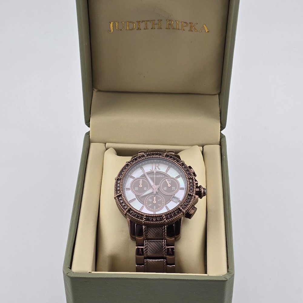 Judith Ripka Stainless Steel Chronograph Textured Watch w/ Diamonique